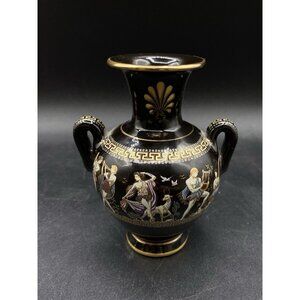 Best 24K Gold Greek Black 4.5” Handled Vase Greek Mythology Made in Greece